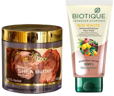 Pink Root SHEA BUTTER CREAM 100G WITH WHITE FAIRNESS FACEWASH(Set of 2)