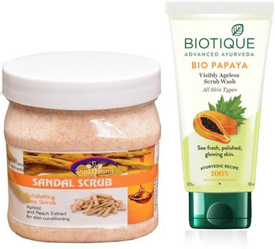 Pink Root SANDAL SCRUB 500G WITH PAPAYA FACEWASH(Set of 2)