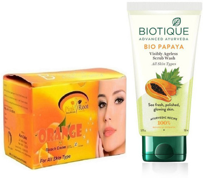 Pink Root ORANGE BLEACH 250G WITH PAPAYA FACEWASH(Set of 2)