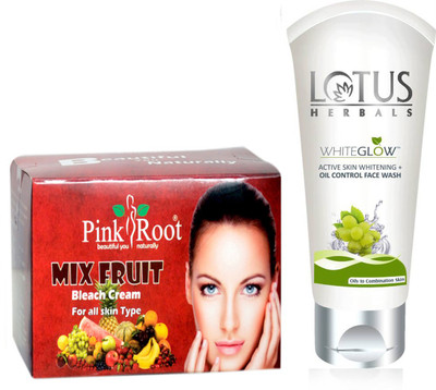 Pink Root MIX FRUIT BLEACH 250G WITH LOTUS OIL CONTROL FACEWASH(Set of 2)