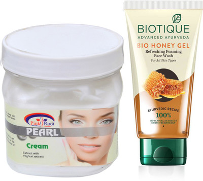 Pink Root PEARL CREAM 500G WITH BIOTIQUE HONEY FACEWASH(Set of 2)