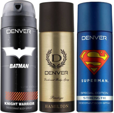 Denver Batman Knight Warrior Deo 150 Ml + Deo Prestige 165 Ml + Superman Strength Deo 150 Ml Deodorant Spray - For Men(465 ml, Pack of 3)
Denver Batman Knight Warrior Deo 150 Ml + Deo Prestige 165 Ml + Superman Strength Deo 150 Ml Deodorant Spray - For Men(465 ml, Pack of 3)