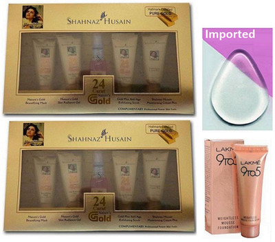 Imported silicon Puff , SHAHNAZ HUSAIN Gold FACIAL KIT Pack Of 2 with Lakme 9 to 5 Mousse Foundation(Set of 4)
Imported silicon Puff , SHAHNAZ HUSAIN Gold FACIAL KIT Pack Of 2 with Lakme 9 to 5 Mousse Foundation(Set of 4)