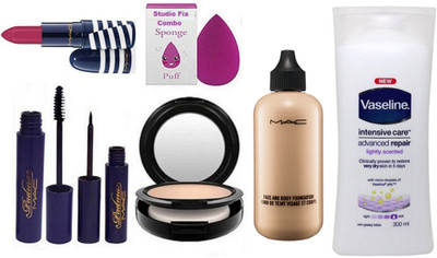studio fix combo Sponge Puff & Face And Body Foundation & Mac Compact & Mac Zebra Lipstick & Padma Eyeliner & Mascara & Vaseline Intensive Care Advanced Repair Body Loction(Set of 7)
studio fix combo Sponge Puff & Face And Body Foundation & Mac Compact & Mac Zebra Lipstick & Padma Eyeliner & Mascara & Vaseline Intensive Care Advanced Repair Body Loction(Set of 7)