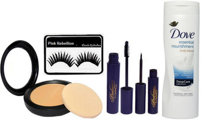 Pink rebellion Eyelashes & Mac Compact & Padma Eyeliner+Mascara & Dove Essential Body Lotion(Set of 5)
Pink rebellion Eyelashes & Mac Compact & Padma Eyeliner+Mascara & Dove Essential Body Lotion(Set of 5)