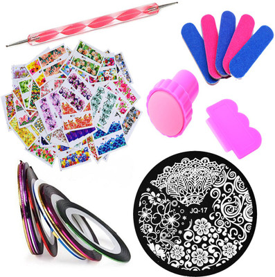 STZ Nail Art Combo - JQ17 Image Plate - Stamper Scraper - Dotting Tool - 10 Sheets of Water Transfer Nail Art Stickers - 10 Rolls of Adhesive Nail Art Tapes - 5 Nail Buffers(Silver)
STZ Nail Art Combo - JQ17 Image Plate - Stamper Scraper - Dotting Tool - 10 Sheets of Water Transfer Nail Art Stickers - 10 Rolls of Adhesive Nail Art Tapes - 5 Nail Buffers(Silver)