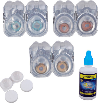 Vision-Plus 3 Pair Zero Power Monthly Contact Lens With Solution - Blue - Brown - Hazel ( Color Lens) Monthly(0, Colored Contact Lenses, Pack of 3)
Vision-Plus 3 Pair Zero Power Monthly Contact Lens With Solution - Blue - Brown - Hazel ( Color Lens) Monthly(0, Colored Contact Lenses, Pack of 3)