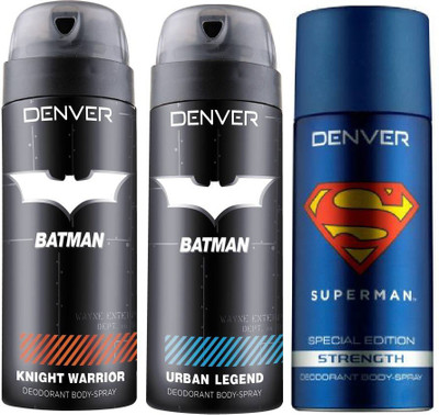 Denver Batman Knight Warrior Deo 150 Ml + Batman Urban Legend Deo 150 Ml + Superman Strength Deo 150 Ml Deodorant Spray - For Men(450 ml, Pack of 3)
Denver Batman Knight Warrior Deo 150 Ml + Batman Urban Legend Deo 150 Ml + Superman Strength Deo 150 Ml Deodorant Spray - For Men(450 ml, Pack of 3)