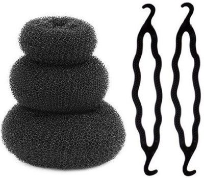 KYT Hair Donut Bun Maker 3 pcs all different Size and 2pcs juda maker Bun(Black)