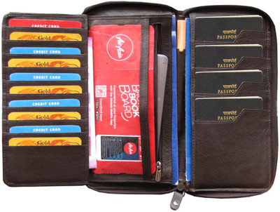 ABYS Women Brown Genuine Leather Document Holder(11 Card Slots)