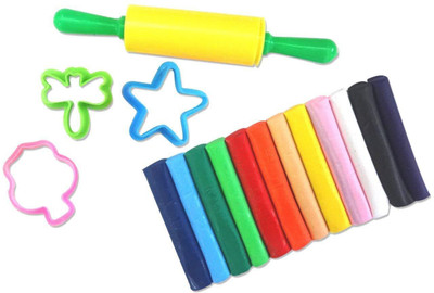 Skywalk Clay Modeling Dough Set-12 Pcs of Colorful Non-Hardening Clay Dough with 3 Molds and 1 Rolling