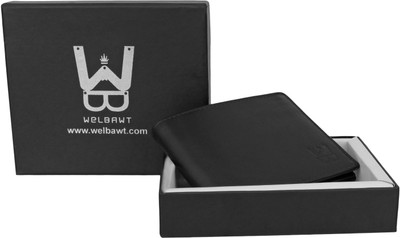 WELBAWT Men Formal Black Genuine Leather Wallet(4 Card Slots)