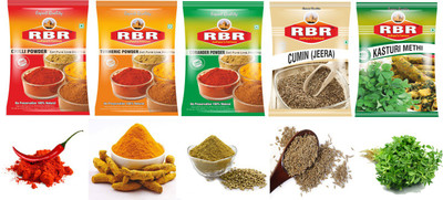 RBR Premium Mix Spices- Chilli(Mirchi), Turmeric(Haldi), Coriander(Dhaniya), Cumin seeds(Jeera), Fenugreek Leaves(Kasturi Methi) 100g Each (500g)(5 x 100 g)
RBR Premium Mix Spices- Chilli(Mirchi), Turmeric(Haldi), Coriander(Dhaniya), Cumin seeds(Jeera), Fenugreek Leaves(Kasturi Methi) 100g Each (500g)(5 x 100 g)