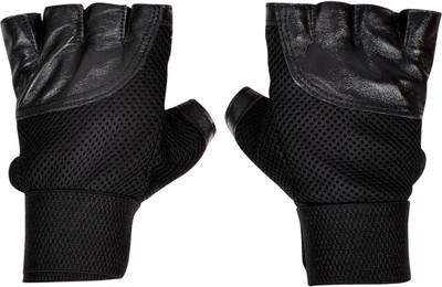 Anand Sports Black Leather gym Gym & Fitness Gloves (, Black