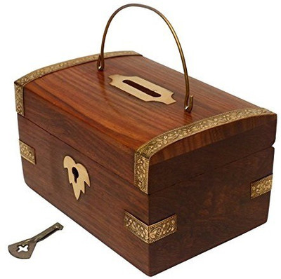 PUREESSENCE Handmade Wooden Money Bank. A Piggy Bank Cum Coin Bank 5 x 3.5 Inc. Coin Bank(Brown)