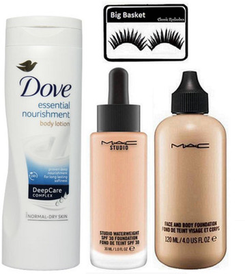 big basket Eyelashes, Mc Face & Body Foundation, Water weight Spf 30 Foundation Found De Teint, Dve Essential Nourishment Body Lotion(Set of 4)
big basket Eyelashes, Mc Face & Body Foundation, Water weight Spf 30 Foundation Found De Teint, Dve Essential Nourishment Body Lotion(Set of 4)