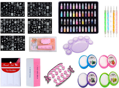 Royalkart Mega Combo Kit Of Nail Art Tools 3D Nail Art Stamping Image Plates, Double-sided Stamper & Metal Scraper, 48 pcs Glitter Bottle Set, 5 pcs Double-sided Dotting Tool, Nail Art Palette, Nail Buffer, Finger Tip Guide, Nail Finger Rest and Multicolo
Royalkart Mega Combo Kit Of Nail Art Tools 3D Nail Art Stamping Image Plates, Double-sided Stamper & Metal Scraper, 48 pcs Glitter Bottle Set, 5 pcs Double-sided Dotting Tool, Nail Art Palette, Nail Buffer, Finger Tip Guide, Nail Finger Rest and Multicolo