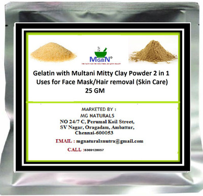 MGBN Gelatin with Multani Mitty Clay Powder (2 in 1 Uses) for Face Mask/Hair removal (Skin Care) 25 GM(25 g)
MGBN Gelatin with Multani Mitty Clay Powder (2 in 1 Uses) for Face Mask/Hair removal (Skin Care) 25 GM(25 g)
