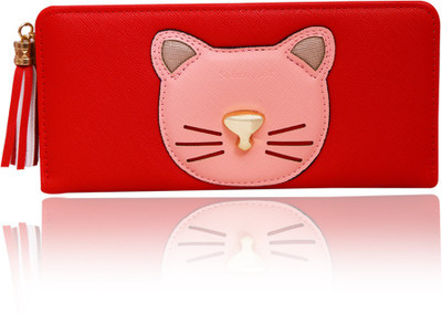 Cidky Women Red Canvas Wrist Wallet(10 Card Slots)