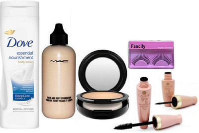 Fancify combo Eyelashes & Dove Essential Nourishment Body lotion,Mac Face & Body Foundation,Studio fix Compact,Lakme 9 to 5 Waterproof Eyeliner & Mascara(set of 6)(Set of 6)
Fancify combo Eyelashes & Dove Essential Nourishment Body lotion,Mac Face & Body Foundation,Studio fix Compact,Lakme 9 to 5 Waterproof Eyeliner & Mascara(set of 6)(Set of 6)