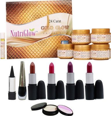 NutriGlow Set of 1 Gold Glow facial kit + 4 Lipsticks +1 (5-IN-) Compact + 1 Eye liner + 1 Kajal(Set of 8)
NutriGlow Set of 1 Gold Glow facial kit + 4 Lipsticks +1 (5-IN-) Compact + 1 Eye liner + 1 Kajal(Set of 8)