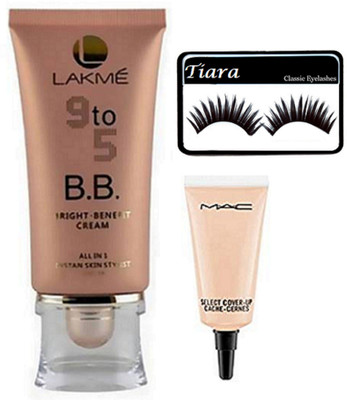 tiara Eyelashes , Mac Select Cover Up Concealer , Lakme 9to5 BB Cream(Set of 3)