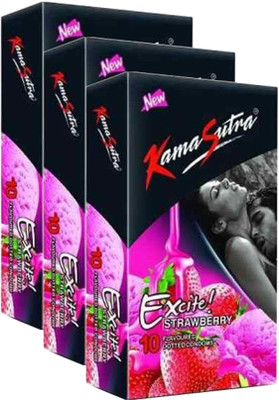 KamaSutra Three Excite STRAWBERRY Condom(Set of 3, 30S)
