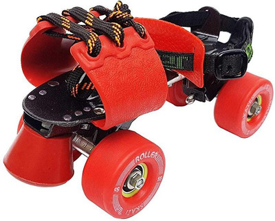 Jaspo Adjustable Senior Roller Skates Quad Roller Skates - Size 1-6 UK(Red)