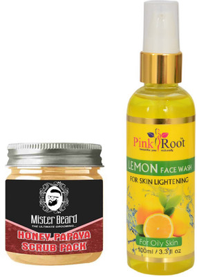 Pink Root Lemon Face Wash 100ml WITH Mister Beard Honey Papaya Scrub Pack 100gm(Set of 2)
Pink Root Lemon Face Wash 100ml WITH Mister Beard Honey Papaya Scrub Pack 100gm(Set of 2)