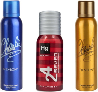Revlon 1 CHARLIE BLUE DEODORANT 150 ML+ 1 CHARLIE GOLD DEODORANT 150 ML+1 24 SEVEN MERCURY DEODORANT 130 ML Deodorant Spray - For Men & Women(150 ml, Pack of 3)
Revlon 1 CHARLIE BLUE DEODORANT 150 ML+ 1 CHARLIE GOLD DEODORANT 150 ML+1 24 SEVEN MERCURY DEODORANT 130 ML Deodorant Spray - For Men & Women(150 ml, Pack of 3)