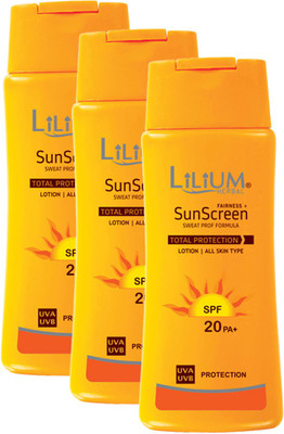 Lilium Herbal Sun Screen Body Lotion Pack of 3 - SPF 20 PA+(100 ml)