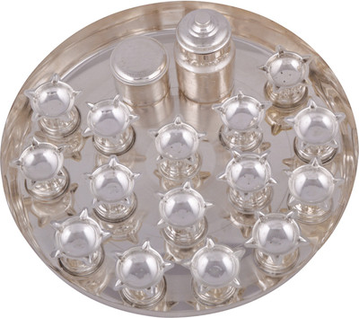 Shreeng silver plated Royal Diwali Diya Thali With 12" Plate 18pcs. Stainless Steel(Silver)
Shreeng silver plated Royal Diwali Diya Thali With 12" Plate 18pcs. Stainless Steel(Silver)