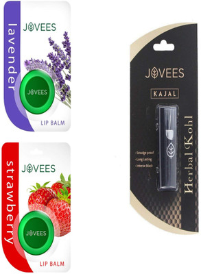Jovees Lip Balm Lavender & Strawberry and Kajal(Set of 3)