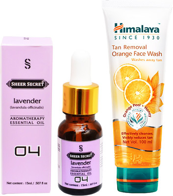 SHEER SECRET AROMATHERAPY LAVENDER ESSENTIAL OIL 15ML with HIMALAYA TAN REMOVAL ORANGE FACEWASH 100ML(Set of 2)
SHEER SECRET AROMATHERAPY LAVENDER ESSENTIAL OIL 15ML with HIMALAYA TAN REMOVAL ORANGE FACEWASH 100ML(Set of 2)