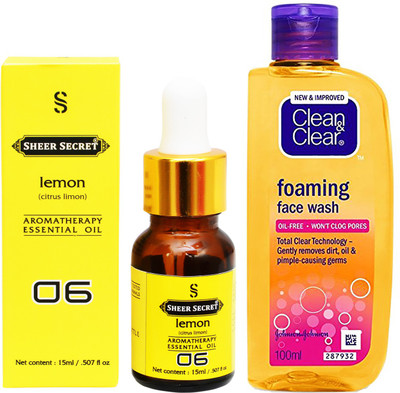 SHEER SECRET AROMATHERAPY LEMON ESSENTIAL OIL 15ML with CLEAN & CLEAR FOAMING FACEWASH 100ML(Set of 2)
SHEER SECRET AROMATHERAPY LEMON ESSENTIAL OIL 15ML with CLEAN & CLEAR FOAMING FACEWASH 100ML(Set of 2)