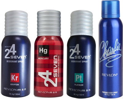 Revlon 1 CHARLIE BLUE DEODORANT 150 ML+1 24 SEVEN KRYPTON DEODORANT 130 ML+ 1 24 SEVEN MERCURY DEODORANT 130 ML+1 24 SEVEN PLATINUM DEODORANT 130 ML Deodorant Spray - For Men & Women(130 ml, Pack of 4)
Revlon 1 CHARLIE BLUE DEODORANT 150 ML+1 24 SEVEN KRYPTON DEODORANT 130 ML+ 1 24 SEVEN MERCURY DEODORANT 130 ML+1 24 SEVEN PLATINUM DEODORANT 130 ML Deodorant Spray - For Men & Women(130 ml, Pack of 4)