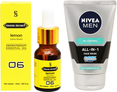 SHEER SECRET AROMATHERAPY LEMON ESSENTIAL OIL 15ML with ALL IN 1 FACEWASH 100ML(Set of 2)