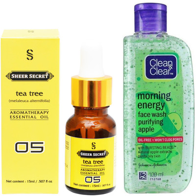 SHEER SECRET AROMATHERAPY TEA TREE ESSENTIAL OIL 15ML with MORNING ENERGY APPLE FACEWASH 100ML(Set of 2)
SHEER SECRET AROMATHERAPY TEA TREE ESSENTIAL OIL 15ML with MORNING ENERGY APPLE FACEWASH 100ML(Set of 2)