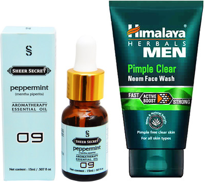 SHEER SECRET AROMATHERAPY PEPPERMINT ESSENTIAL OIL 15ML with HIMALAYA MEN'S PIMPLE CLEAR FACEWASH 100ML(Set of 2)
SHEER SECRET AROMATHERAPY PEPPERMINT ESSENTIAL OIL 15ML with HIMALAYA MEN'S PIMPLE CLEAR FACEWASH 100ML(Set of 2)