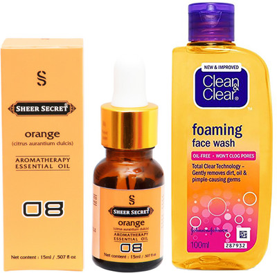 SHEER SECRET AROMATHERAPY ORANGE ESSENTIAL OIL 15ML with CLEAN & CLEAR FOAMING FACEWASH 100ML(Set of 2)
SHEER SECRET AROMATHERAPY ORANGE ESSENTIAL OIL 15ML with CLEAN & CLEAR FOAMING FACEWASH 100ML(Set of 2)