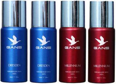 GANS Two DRESDEN & Two MILLENNIUM Perfume Body Spray - For Men(600 ml, Pack of 4)