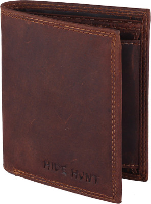 Hide Hunt Men Brown Genuine Leather Wallet(5 Card Slots)