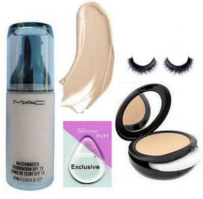 Exclusive Silicon Puff & Matchmaster Foundation & Compact & Eyelashes(Set of 4)