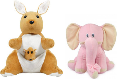 Tajpur Traders Kangaroo (30 cm) With Pink Elephant Soft Toys - 35 cm(Brown, Pink)