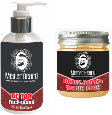 Mister Beard DE TAN FACEWASH WITH HONEY PAPAYA SCRUB PACK(Set of 2)
