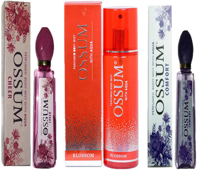 OSSUM COMFORT PERFUMED BODY MIST 115ML+ BLOSSOM PERFUMED BODY MIST 190ML+ CHEER PERFUMED BODY MIST 115ML Deodorant Spray - For Men & Women(115 ml, Pack of 3)
OSSUM COMFORT PERFUMED BODY MIST 115ML+ BLOSSOM PERFUMED BODY MIST 190ML+ CHEER PERFUMED BODY MIST 115ML Deodorant Spray - For Men & Women(115 ml, Pack of 3)