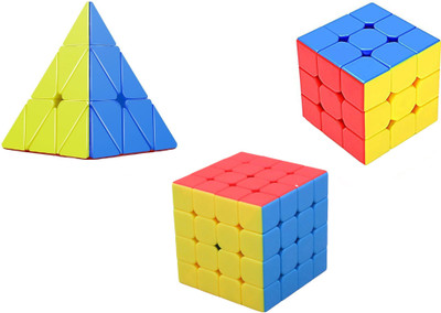 Shanbuyers Rubik’s High Speed & Smooth Stickerless Brainstorming Magic Puzzle Cube Combo - Anti Stress for Adults and Kids (3X3 4x4 and Pyraminx) - Set of 3(3 Pieces)