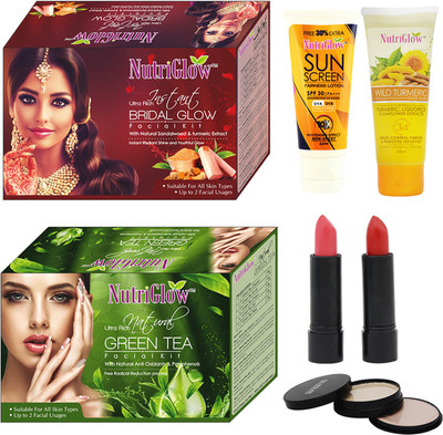 NutriGlow Set of 2 ( Green Tea + Bridal Glow) facial kit + 1 Wild Turmeric Face Wash + 1 Sunscreen + 2 Lipsticks + 1 (5-in-1) Compact(Set of 1)
NutriGlow Set of 2 ( Green Tea + Bridal Glow) facial kit + 1 Wild Turmeric Face Wash + 1 Sunscreen + 2 Lipsticks + 1 (5-in-1) Compact(Set of 1)
