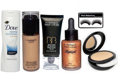 Pink rebellion Eyelashes & Mac Water Weight Foundation ,Prep +Prime Highlight Skin Base Visage , BB BEauty Balm Cream Foundation, Studio Fix Powder with Foundation & Dove Essential Nourishment Body Lotion(Set of 6)
Pink rebellion Eyelashes & Mac Water Weight Foundation ,Prep +Prime Highlight Skin Base Visage , BB BEauty Balm Cream Foundation, Studio Fix Powder with Foundation & Dove Essential Nourishment Body Lotion(Set of 6)