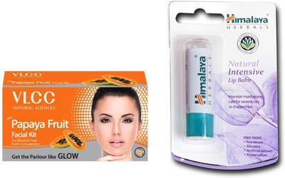Himalaya Natural Intensive Lip Balm, Papaya Fruit Facial Kit(Set of 2)
